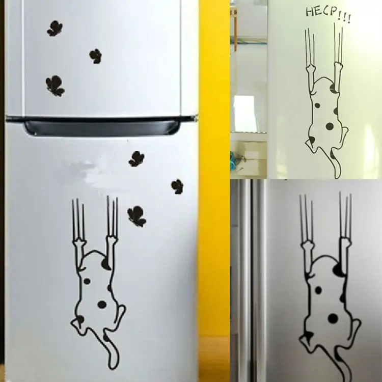 Home Decor Cat Pattern Furniture Glass Stickers Refrigerator Kitchen Cabinet Wall Stickers