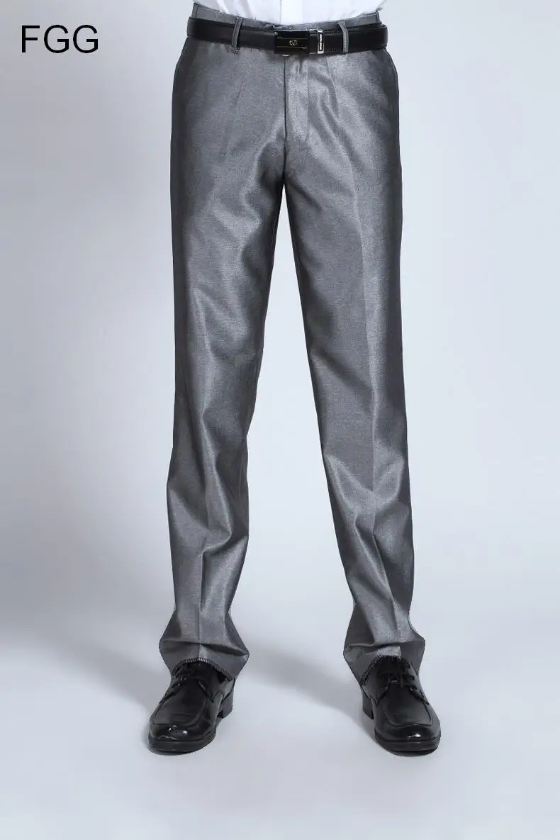 Men Business Formal Suit Pants Wedding Groom Bestman Shiny Silver Pants