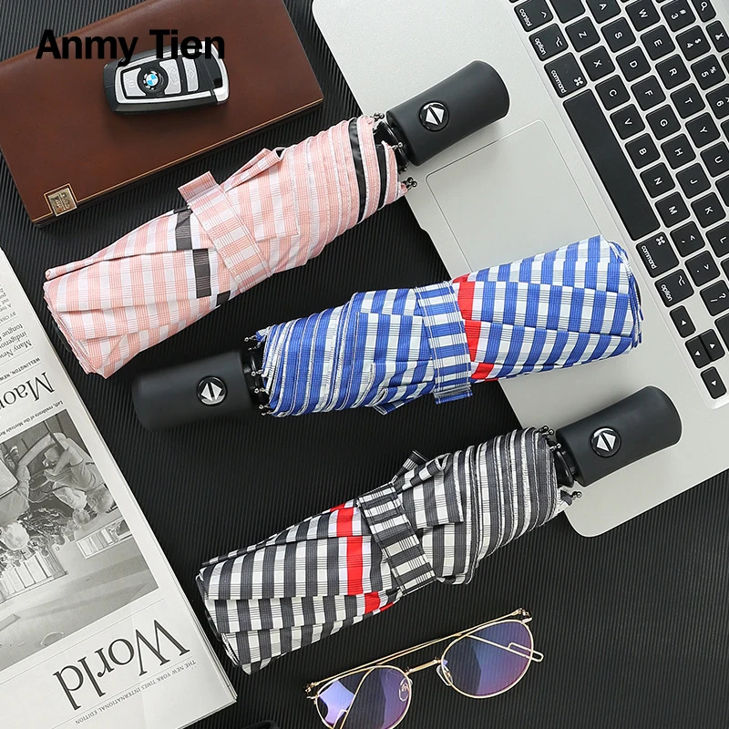 

Folding Umbrella Female Male Automatic Umbrella Strong Waterproof Woman Men Rain Windproof Umbrella Stripe Pattern For Women
