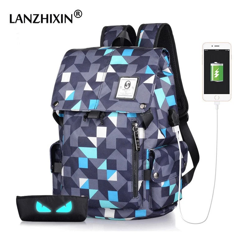 Рюкзак LANZHIXIN мужской с USB разъемом и защитой от кражи водонепроницаемый