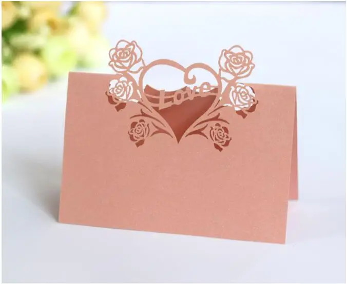 

100PCS/LOT Rose Pattern Wedding Laser Cut Table Card Party Favor Decor Place Cards Hollow Out Table Name