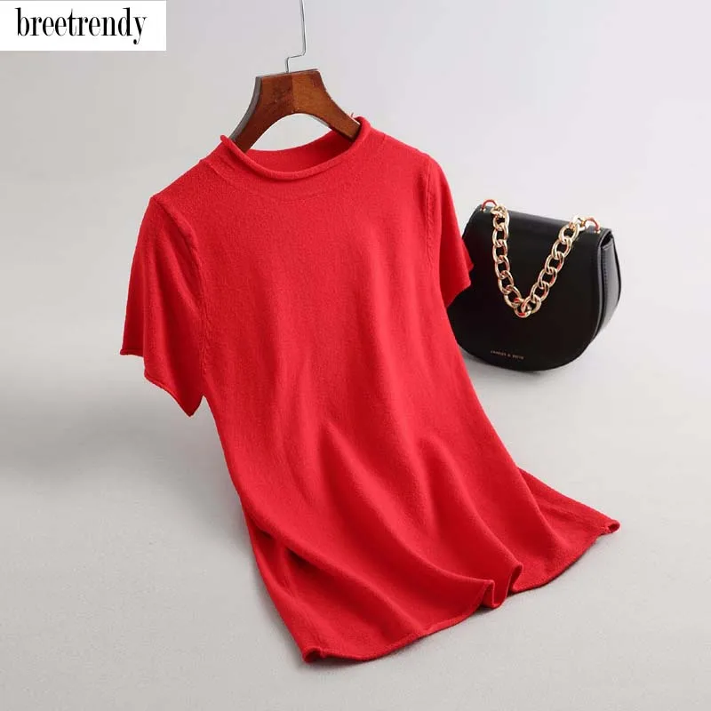 

J812 Women solid color o neck rolled edge casual thin sweater ladies pullover high quality match all knit summer sweaters tops