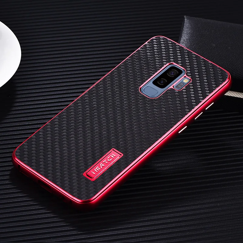 iMatch Luxury Aluminum Metal Bumper Carbon Fiber Back Cover Case for Samsung Galaxy S9 & Samsung Galaxy S9 Plus