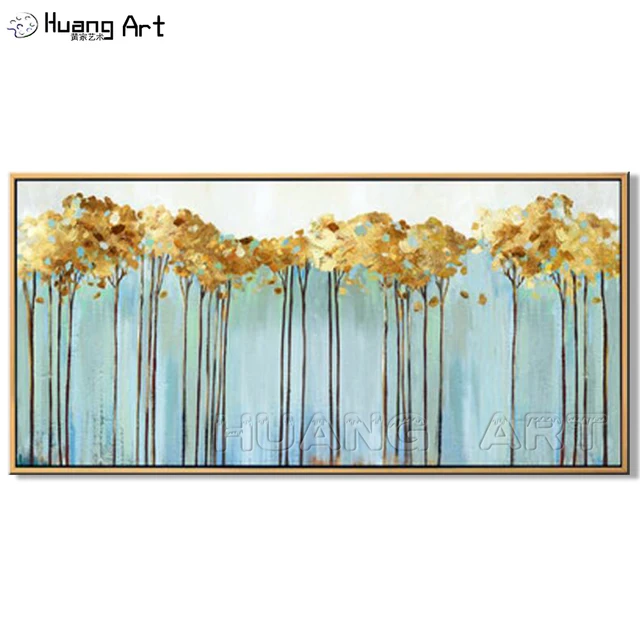 hand painting rich painted canvas sky landscape handmade oil tree decor gold room beautiful abstract wall blue mouse zoom over
