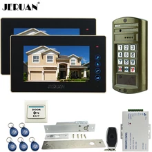 JERUAN 7“ Video Door Phone Intercom System kit 2 Monitor +Metal Waterproof password HD Mini Camera +Electric Drop Bolt lock 1V2