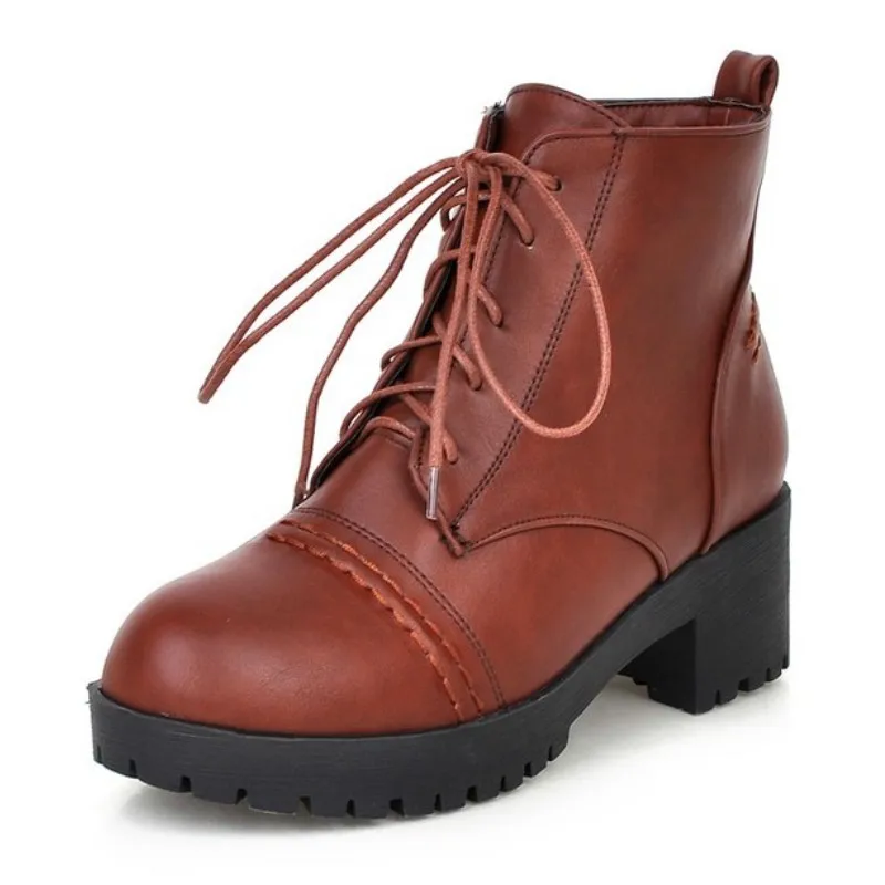 

Rome big size 34-43 round toe lace up ankle boots woman square heels  women shoes sale platform more colors winter warm boots