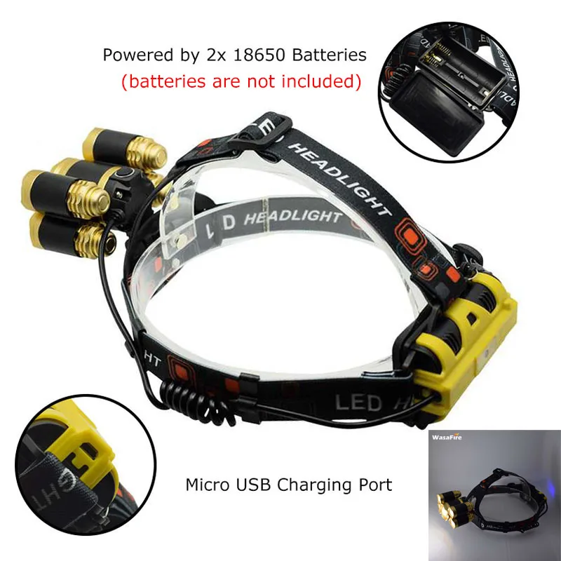 Мощный xm l T6+4*Q5 светодиодный налобный фонарь 18650 перезаряжаемый USB фонарик на