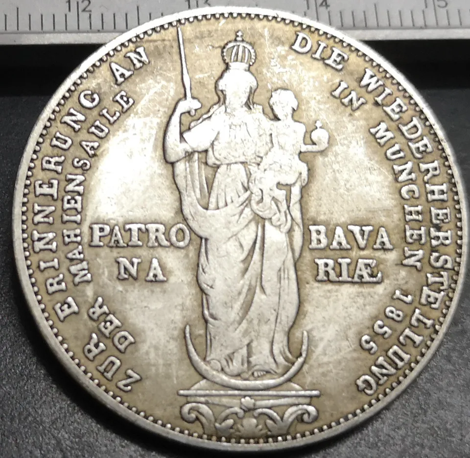 1855 королевство бавария 2 гульден максимилиан II колонна мадонны посеребренная