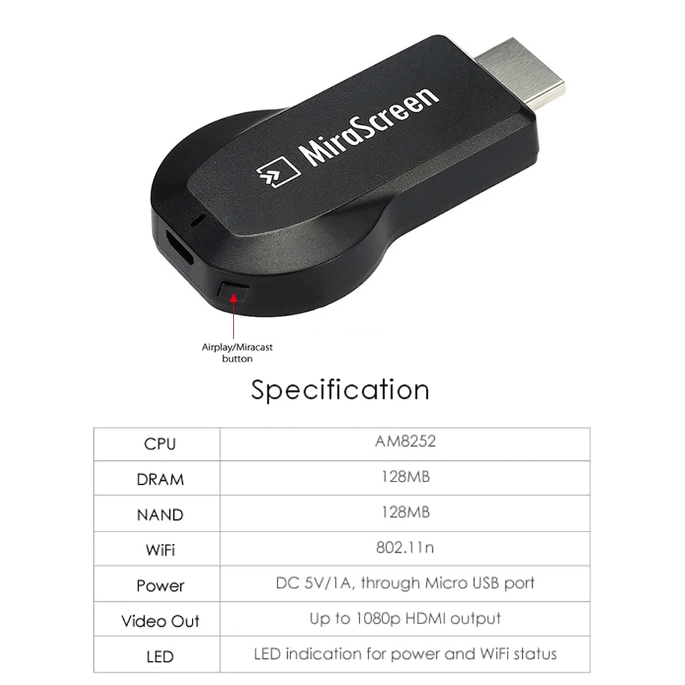 ТВ-палка DLNA Miracast airplay Mirroring dongle для iphone ipad android смартфон беспроводной Wi-Fi зеркалирование экрана устройства