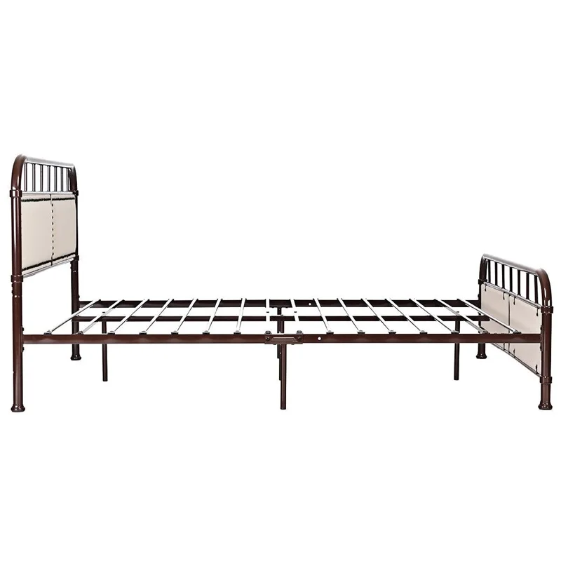 Queen size Metal Bed Frames Platform Bed Upholstered Panel Headboard Footboard Bedroom Furniture HW59207