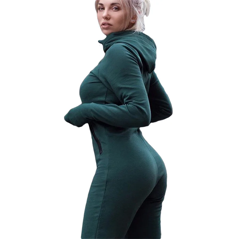 Women s 2018 Autumn Long Sleeve Hooded Jumpsuit Ladies Yoga Sportswear Jumpsuit font b Fitness b