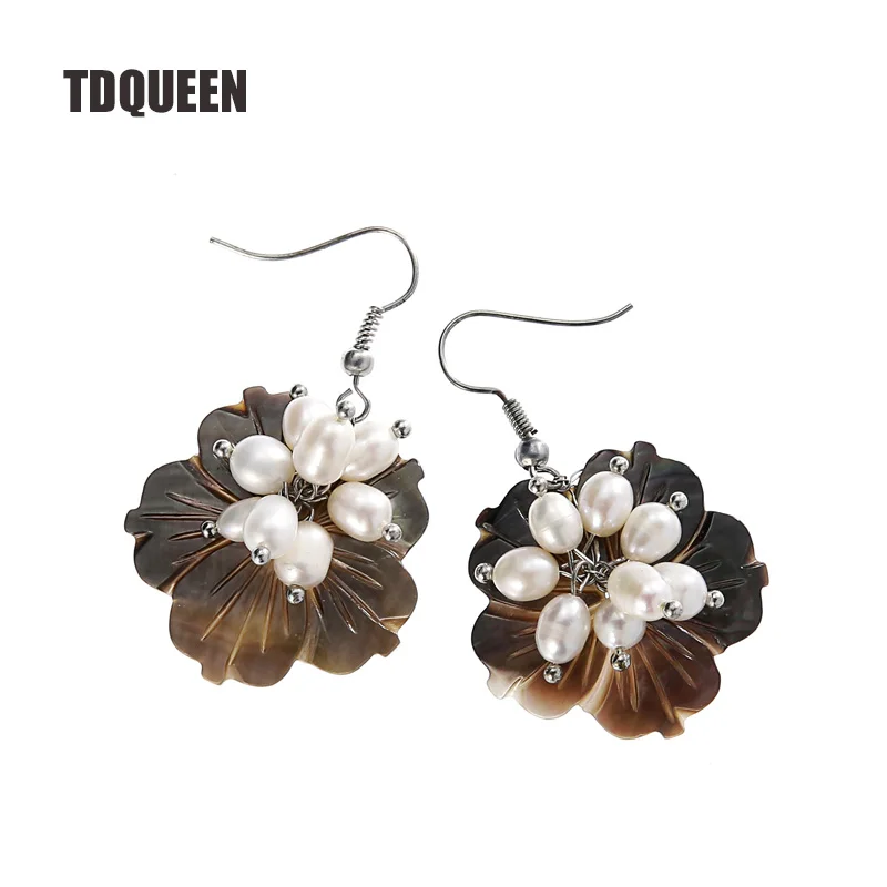 

TDQUEEN Drop Earrings Freshwater Pearl Flower Hanging Earrings for Women Fashion Brincos Handmade Statement Drop Earring