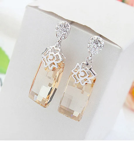 Новые кристаллы от Swarovski квадратные длинные висячие серьги женские серебряные
