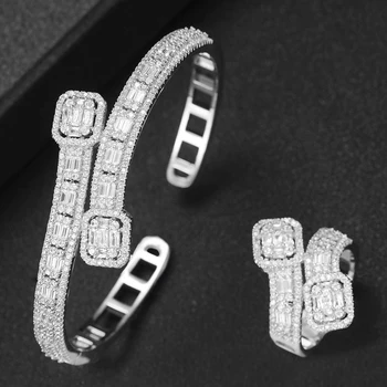 

GODKI Korea Trendy Arabia Bangle Ring Set Jewelry Set For Women Wedding Cubic Zircon Crystal CZ aretes de mujer modernos 2019
