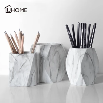

Nordic Style Marble Print Pen Holder Eyebrow Lip Brush Cosmetics Makeup Brushes Tool Cup Holder Case Creative Home Desk Ornament