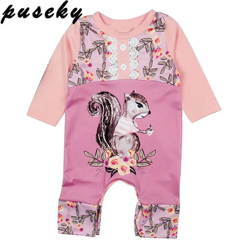 Puseky Cute Long Sleeve Baby Romper Newborn Girl Clothes Floral