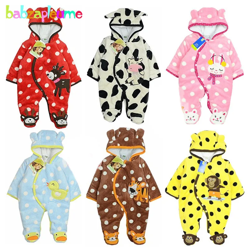 

0-12Months/Winter Newborn Snowsuit For Baby Rompers Boys Girls Clothes Coral Velvet Cartoon Warm Jumpsuit Infant Clothing BC1372