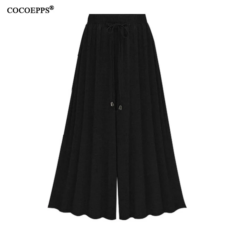 Summer Elegant Elastic Women High Waist Ruffled Chiffon Wide-Leg Pants Big Size Loose Flared Pants Trousers Skirt Casual Bottom Summer Elegant Elastic Women High Waist Ruffled Chiffon Wide-Leg Pants Big Size Loose Flared Pants Trousers Skirt Casual Bottom