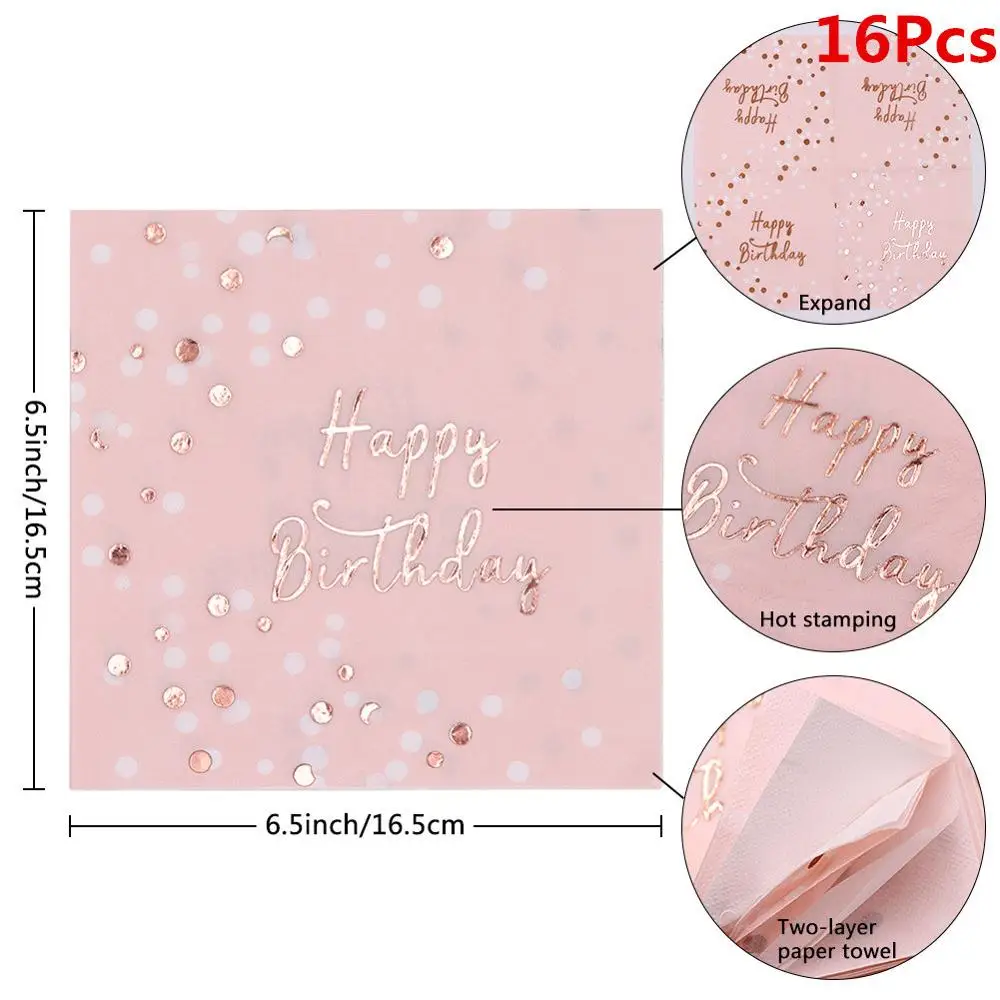 16Pcs Napkins OurWarm розовая фольга с днем рождения серии одноразовая посуда Позолоченные бумажные соломинки/салфетка/чашка/тарелка для дня рождения принадлежности - Цвет: 16Pcs Napkins