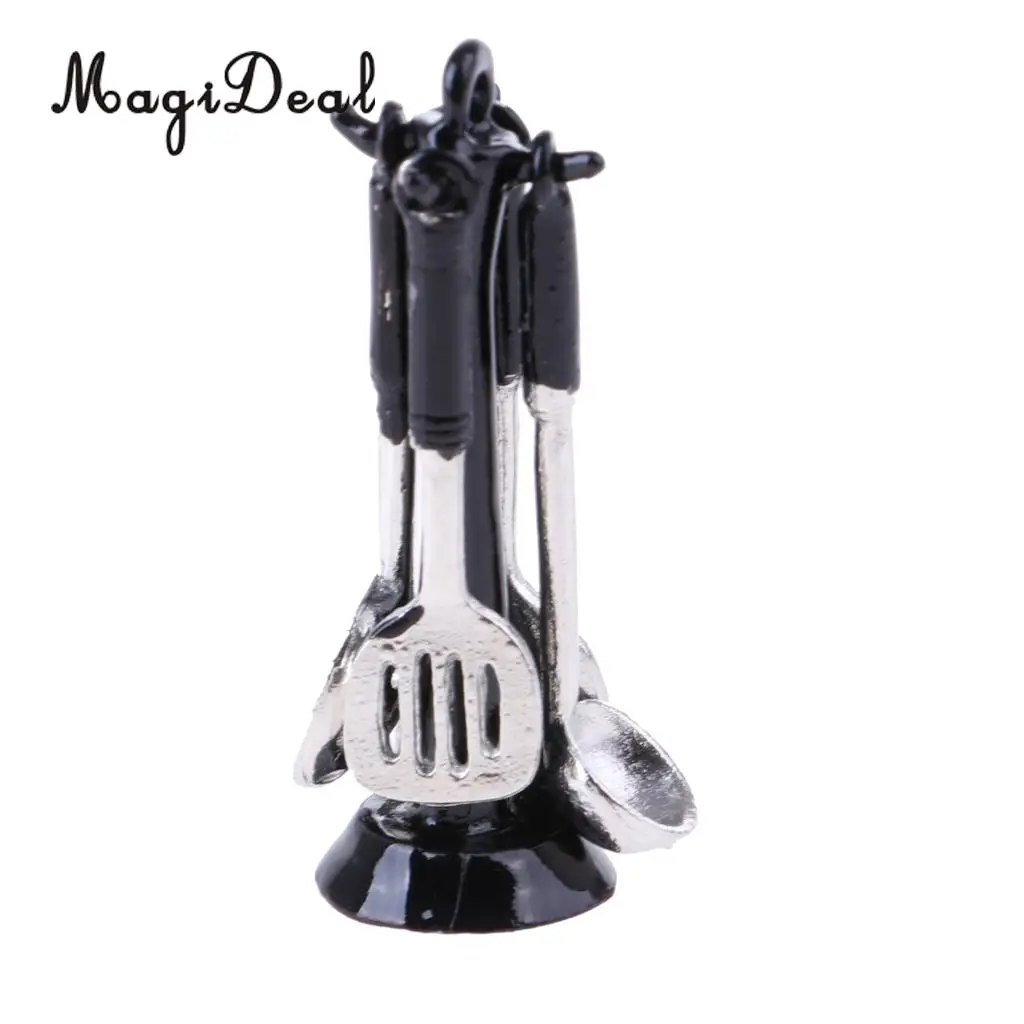 1/12 Scale Dollhouse Miniature Kitchenware Kitchen Accessories Metal Cooking Utensils Tools 4 Pieces Set Silver