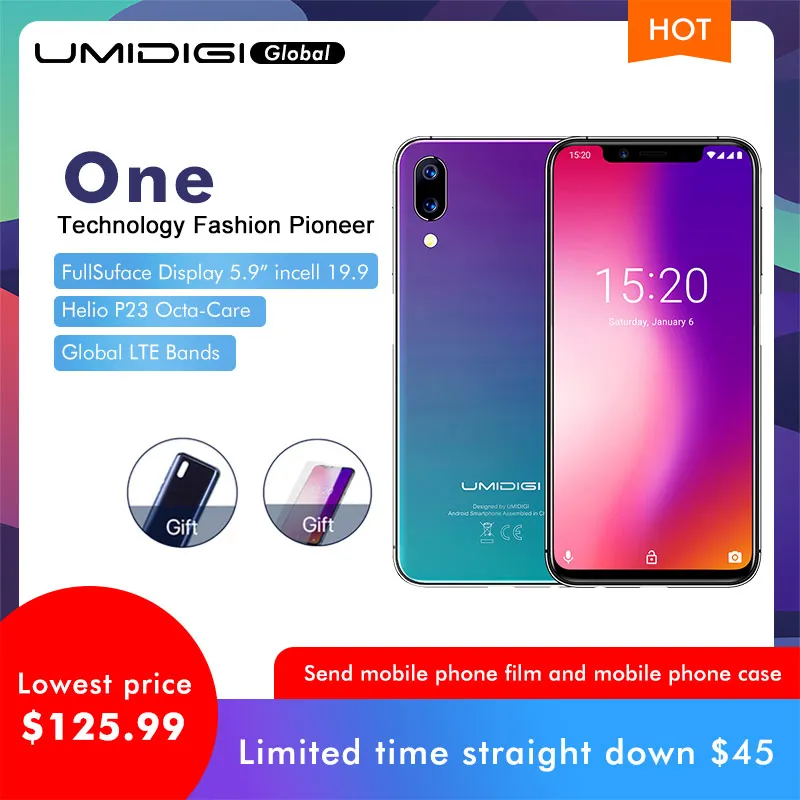 UMIDIGI ONE глобальная версия 5 9 &quotПолный Мобильный телефон Android 8 1 P23 Восьмиядерный 4