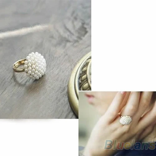 

2016 Women's Elegant Fashion Golden Color Pearl Powder Ring Rings Adjustable 7FAP 88T8
