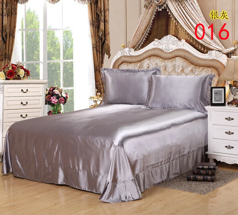 Silver Gray Tribute Silk King 1Pcs Sheets Flat Bed Sheet Bedsheet