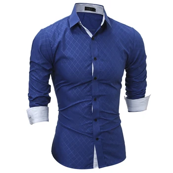 

Men Shirts 2018 New Fashion Clothing Long Sleeve Cotton Men Quilted Shirts Business Casual Tops Slim Fit Dress Plus Size XXL