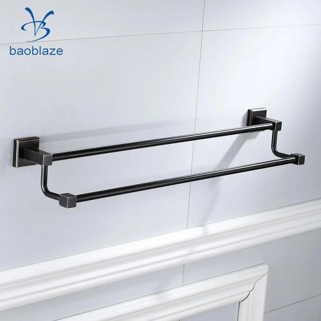 Baoblaze Large Towel Holder Rack, Bath Hanger Hook Wall Mounted Bathroom Black Brass - 1 Line, 2 Line, Round Ring Types Select