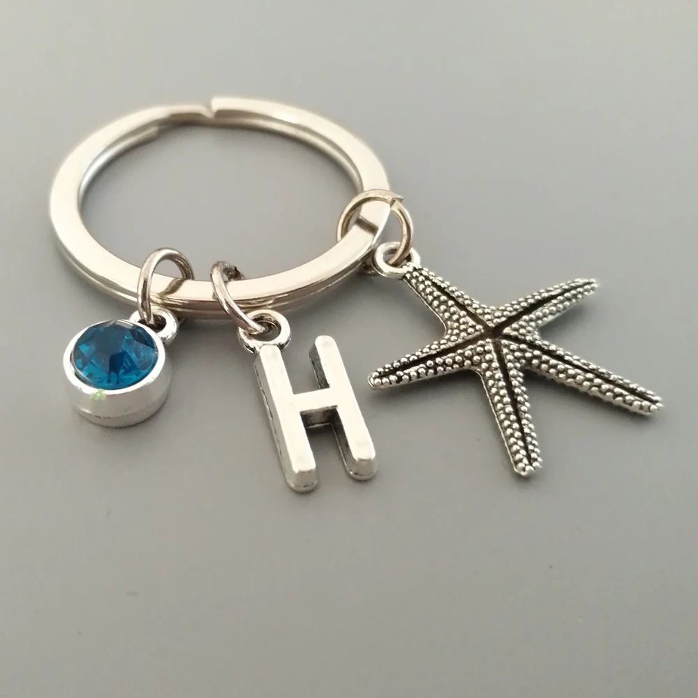 Underwater world Keyring starfish Keychain 26initail keyfob 12 Birthstone Optional Keysholder Bagcharm Keydangel | Украшения и