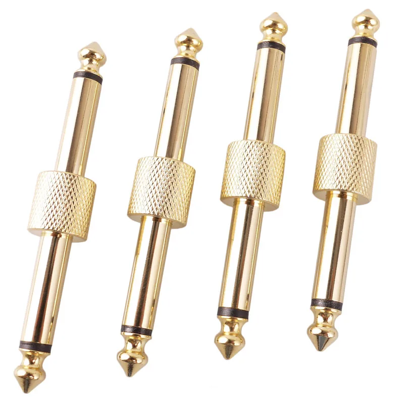 

120 Pcs Golden Guitar Effect Pedal Convert Instrument JACK-JACK Connector 6.35mm Plug Metal Solder Straight Adapter