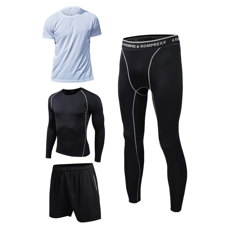 Мужской комплект для бега, черный, серый, белый цвет, тренировочная одежда для мужчин, эластичный рефлективный тренировочный костюм, дышащая тренировочная Спортивная одежда для бега - Цвет: Men sportswear-W4