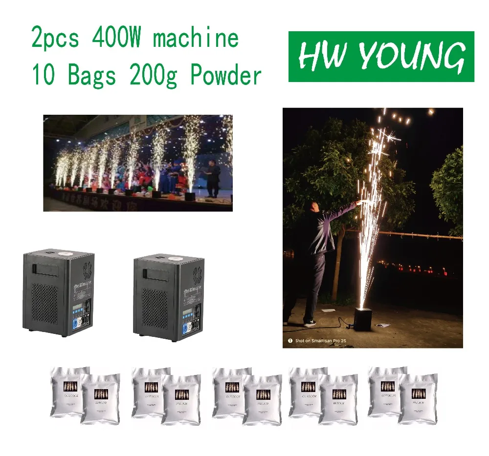 

HWyoung 2 pcs 400w and 10 bags/200g ti powder wedding Stage Effect Fountain fireworks machine cold sparkler for dj party effects