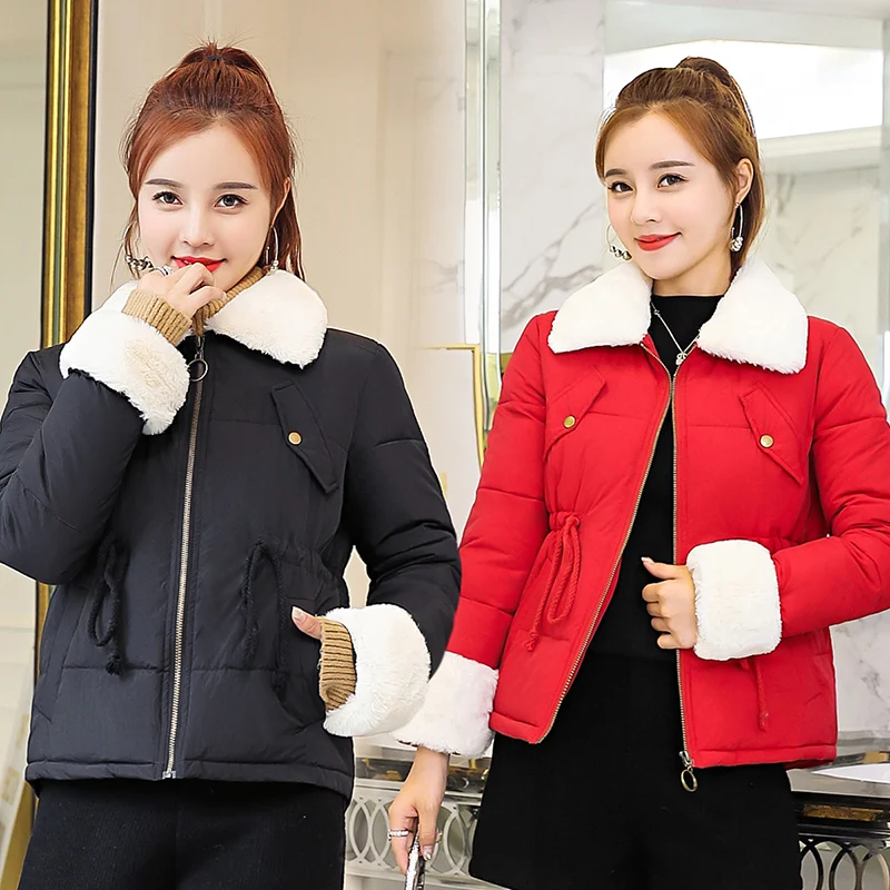 Winter Women Short Parkas jacket fashion casual solid turn