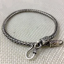 Чистый твердый браслет-цепочка из стерлингового серебра 925 пробы для мужчин и женщин, простой стиль, тайское серебряное ювелирное изделие, ручной плетеный браслет 3,1 мм