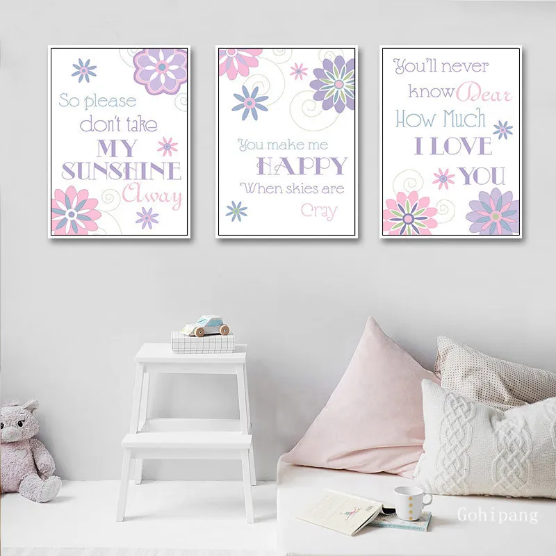 Flower Nursery Quote Posters and Prints Canvas Art Painting Nordic Style Kids Decoration Wall Picture for Living Room