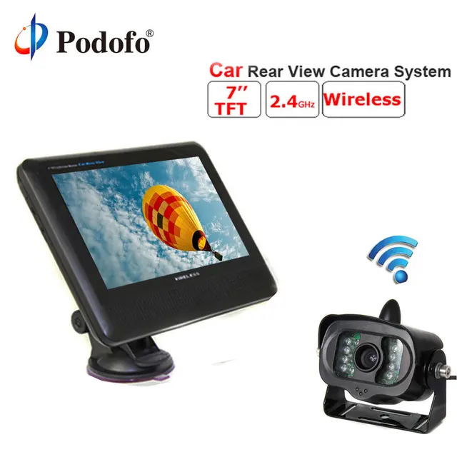 Best Offers Podofo 2.4กรัมไร้สายTFT 7 "จอแอลซีดียานพาหนะมองหลังตรวจสอบที่จอดรถระบบที่มีสภาพอากาศ15 LEDs IR Night Visionกล้องที่จอดรถ