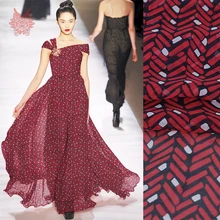 Американский стиль красный геометрический принт натуральный шелк шифон ткань одежда для платье из натурального шелка tissu telas fabrc 6 мм SP5365