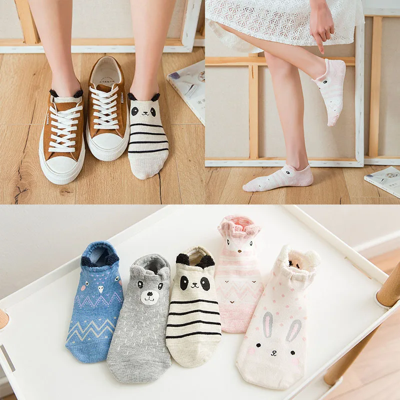 

5 Pair/Lot Cute Love Heart Socks Women Funny Cotton Socks Girls Funny 3D Animal Ear Ankle Socks calcetines mujer