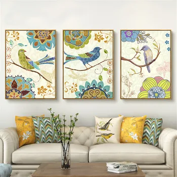 

HAOCHU 3Pcs Celebrity Work Wall Art Flower Bird Puzzle Group Canvas Painting Pretty Picture Modern Print Home Sitting Bedside