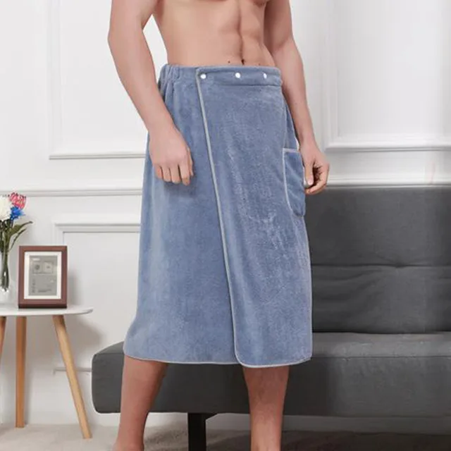 Men Nightwear Sexy Pajamas Sleep Bottoms Microfiber Culottes Bathrobe With Towel Short Pants Soft Side Split
