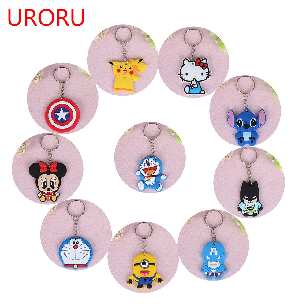 

URORU 10PCS/pack Cartoon Animals keychain Hello Kitty key ring Stitch keyring Mickey Key chains Bag Pendants Action Figure Toys