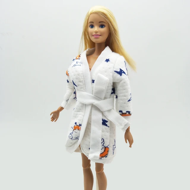 Pink Gray Heart Bathrobe For Barbie Doll Bathroom Suits Winter Pajama