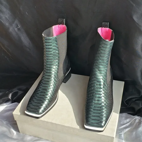 Serpiente Med Verde Zapatos Pies Vaca Pic Piel De Chelsea Tacones Dedos Los As Botas Mujer Patrón Cuero Tobillo wCRxqSOw