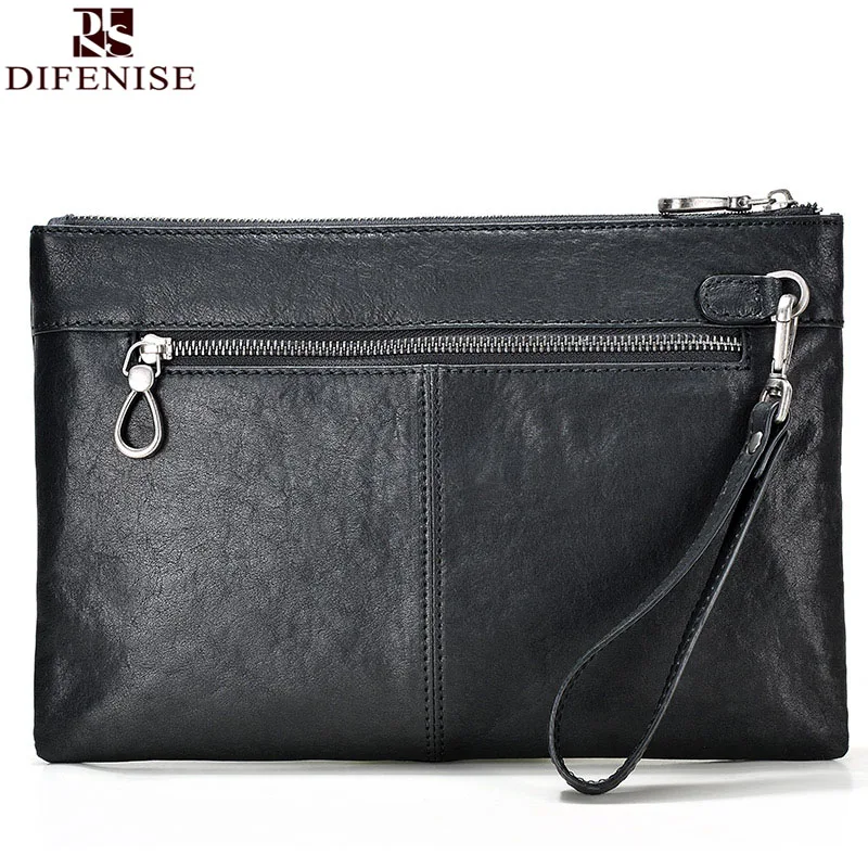 Difenise Brand Designer Plant Vanned cowhide Leather Day Clutches Vintage style men Solid Zipper Mens Envelope
