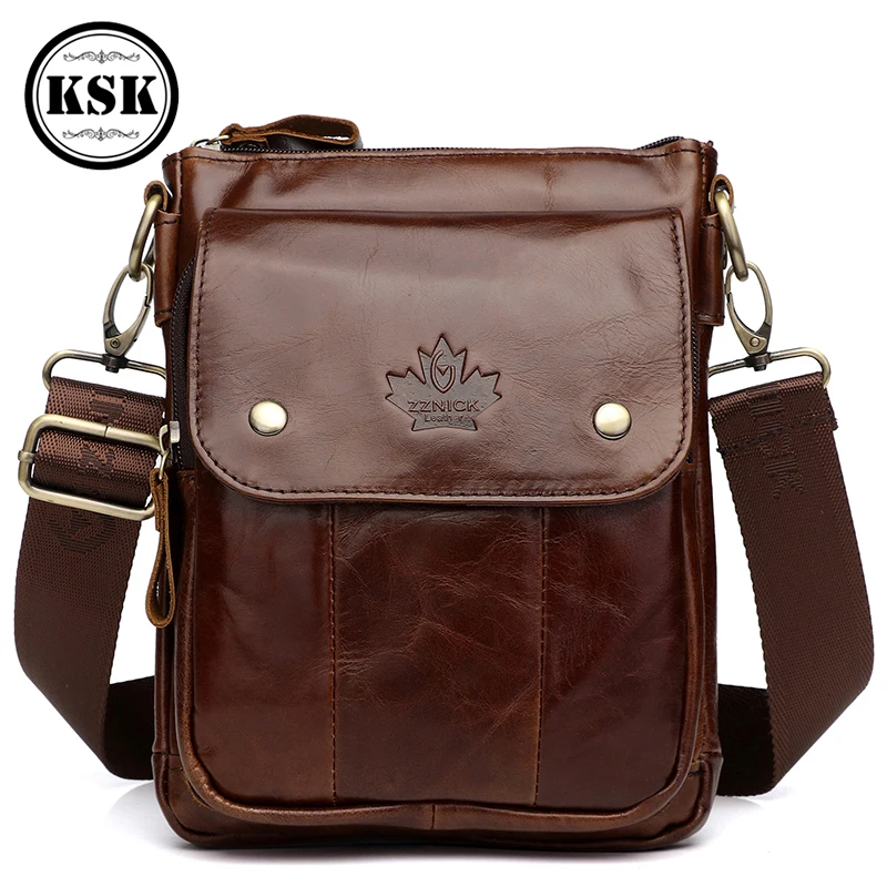 Men Genuine Leather Handbag Shoulder Messenger Bag Crossbody Bag New Fashion Bags For Men Flap Zipper Hasp KSK