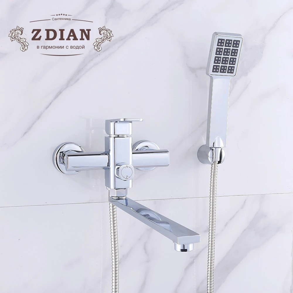 

1set 35cm Outlet Pipe Bathtub Shower Faucet Surface Chrome with Shower Head Bathroom Cold and Hot Tap