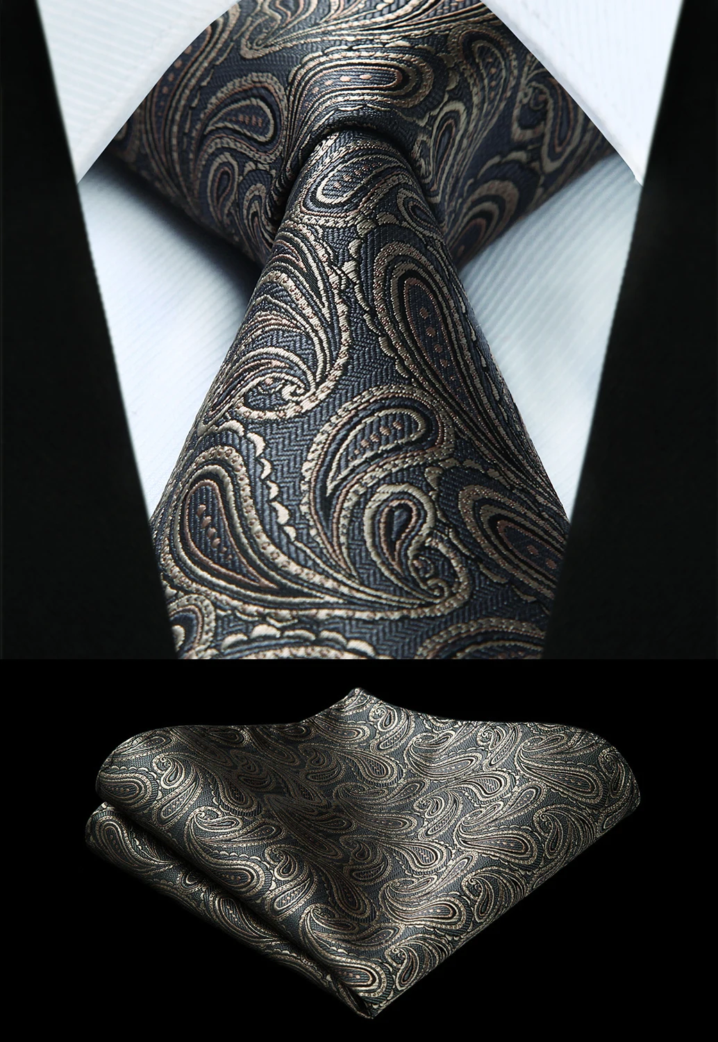 Woven Men Tie Gray Gold Paisley Necktie Handkerchief SetTP837D8S Party Wedding Classic Fashion