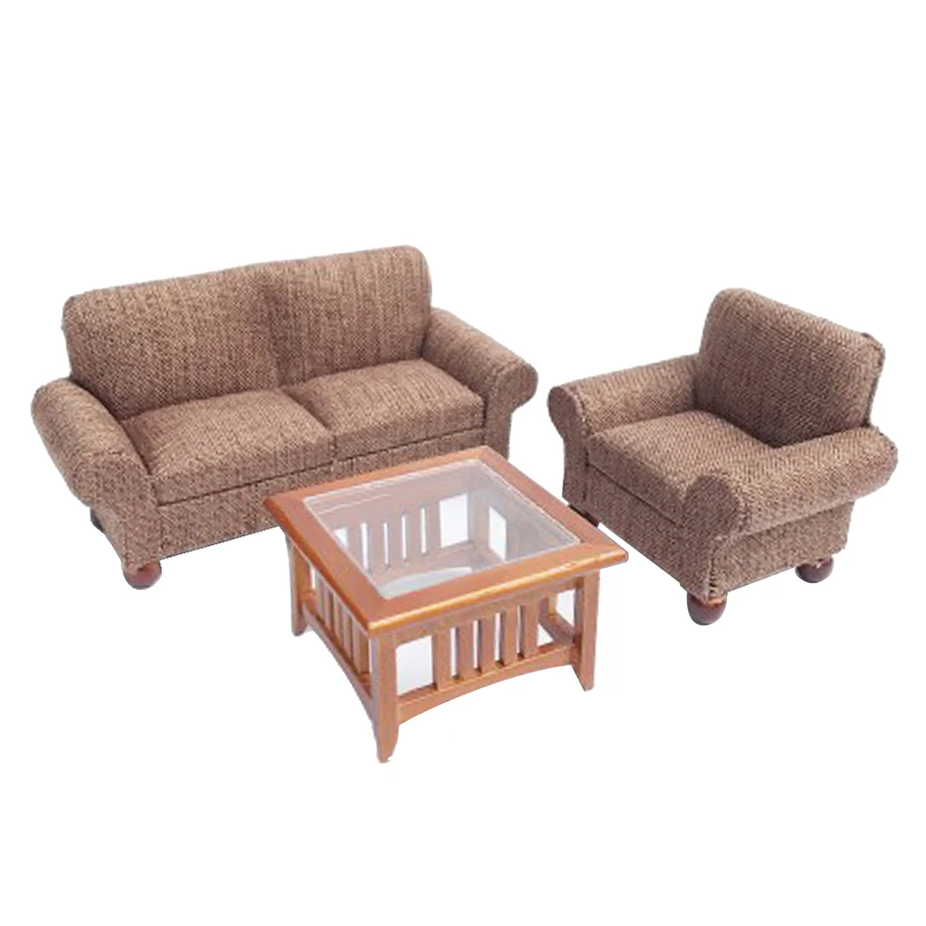 1/12 Scale Dollhouse Miniature Furniture Living Room Couch Sofa Table Set Black