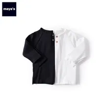 Mayas Outono Meninos Camisas de Algodão Botão Completo Preto Branco Causal O Pescoço Meninas T-shirt Criança Básica Moda Homewear Macio 81219